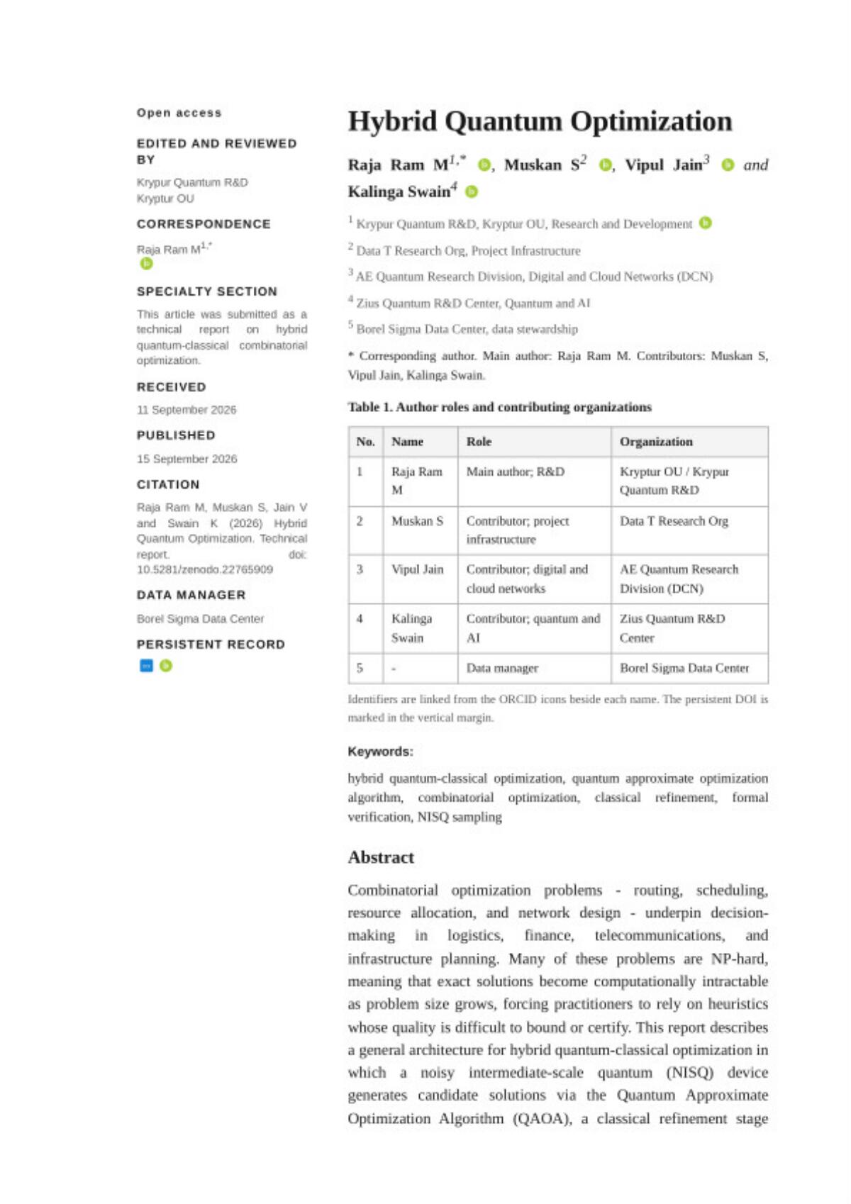 Hybrid Quantum Optimization paper cover
